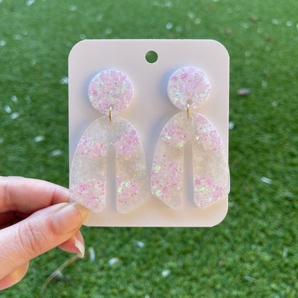 Curve Glitter Earrings- White