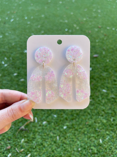 Curve Glitter Earrings- White