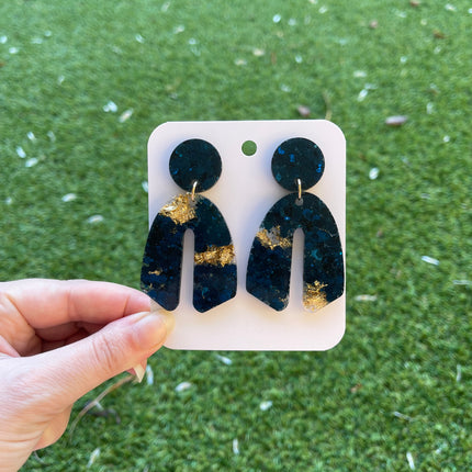 Curve Glitter Earrings- Navy and Gold