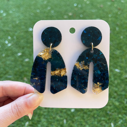 Curve Glitter Earrings- Navy and Gold