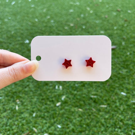 Red Star Glitter Earring Studs