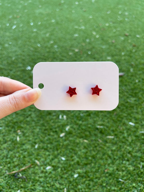 Red Star Glitter Earring Studs