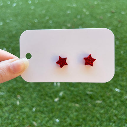 Red Star Glitter Earring Studs