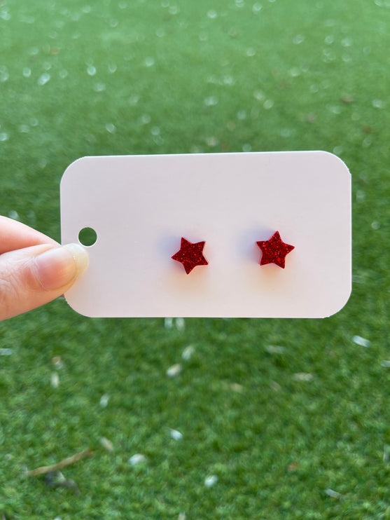 Red Star Glitter Earring Studs