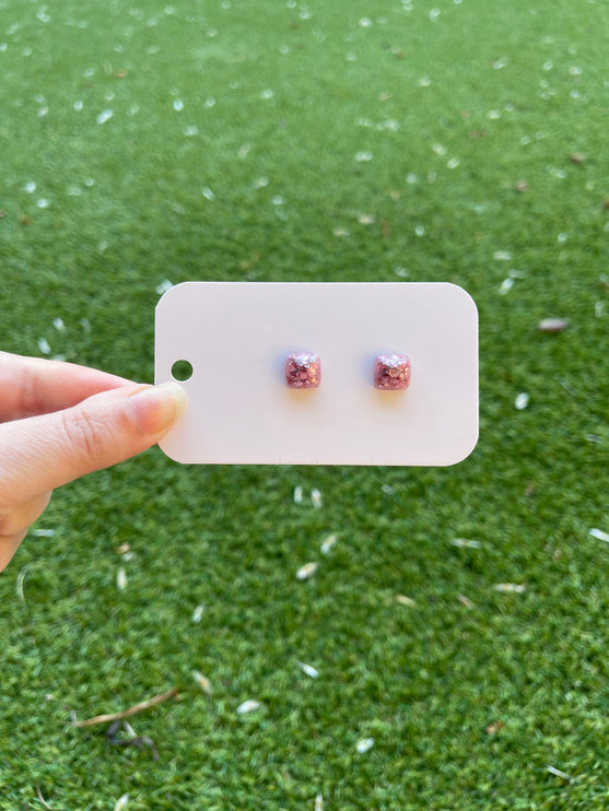 Pink Square Glitter Earring Studs