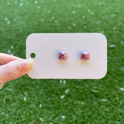 Pink Square Glitter Earring Studs