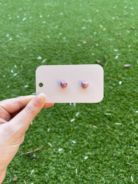 Pink Hearts Glitter Earring Studs