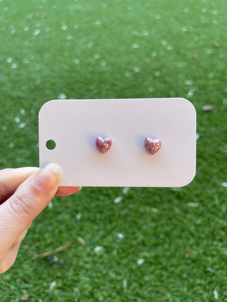 Pink Hearts Glitter Earring Studs