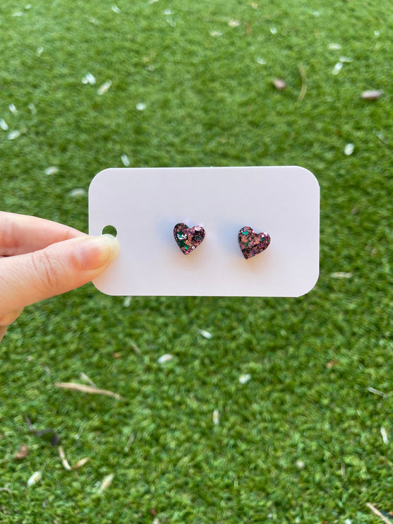 Hearts Glitter Earring Studs