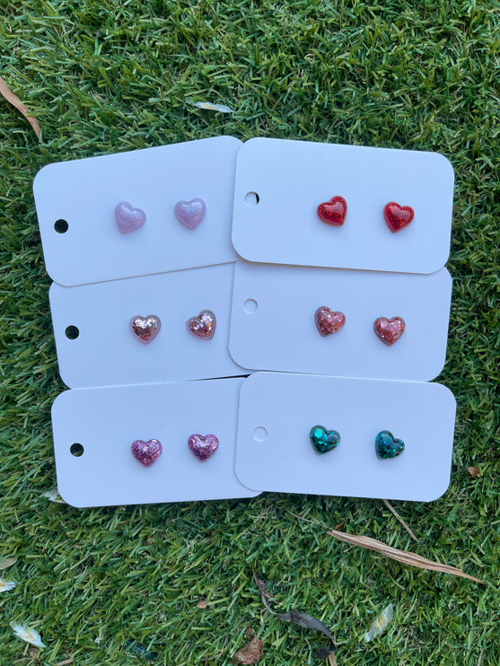 Puffy Hearts Glitter Earring Studs
