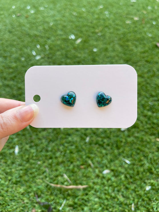 Puffy Hearts Glitter Earring Studs
