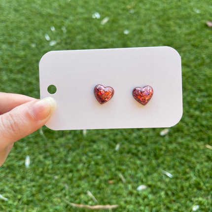 Puffy Hearts Glitter Earring Studs