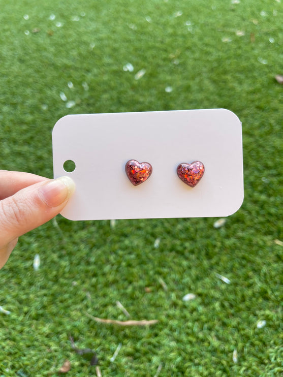 Puffy Hearts Glitter Earring Studs