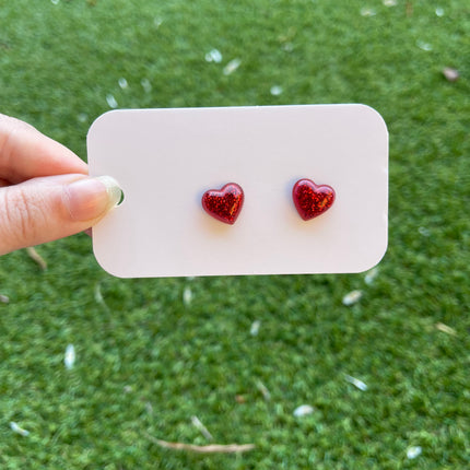 Puffy Hearts Glitter Earring Studs