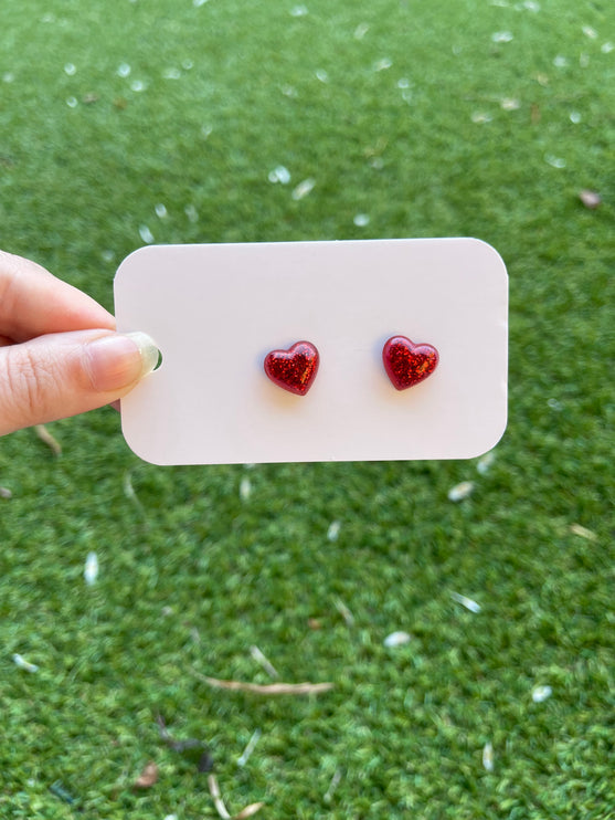 Puffy Hearts Glitter Earring Studs