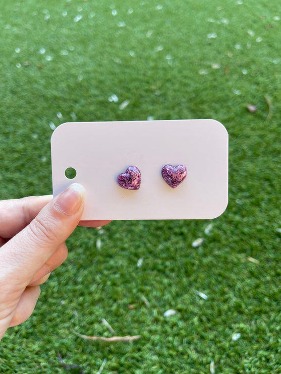 Puffy Hearts Glitter Earring Studs