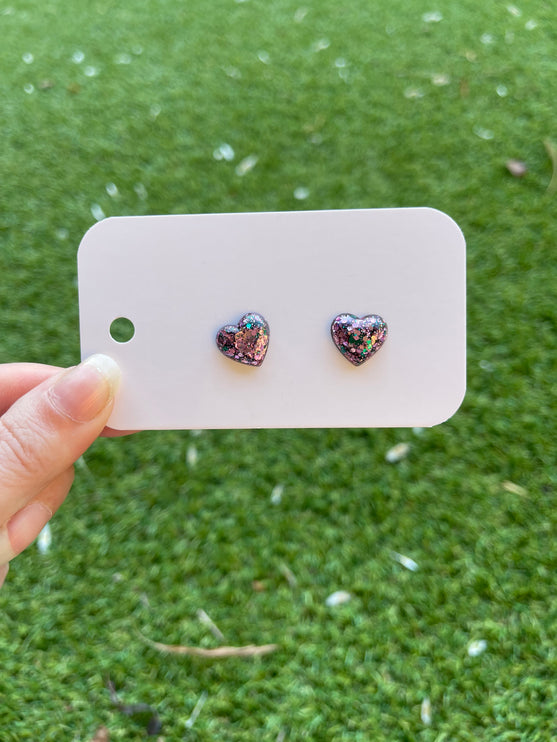 Puffy Hearts Glitter Earring Studs