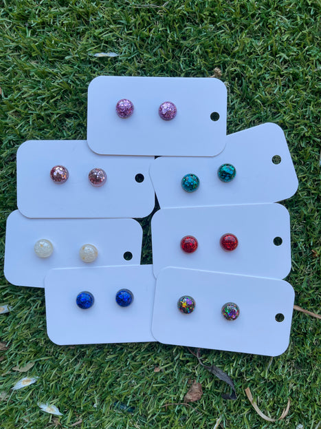 1.3cm Dome Glitter Earring Studs