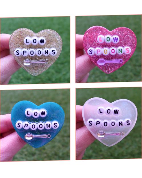 'Low Spoons' Resin Heart Brooch