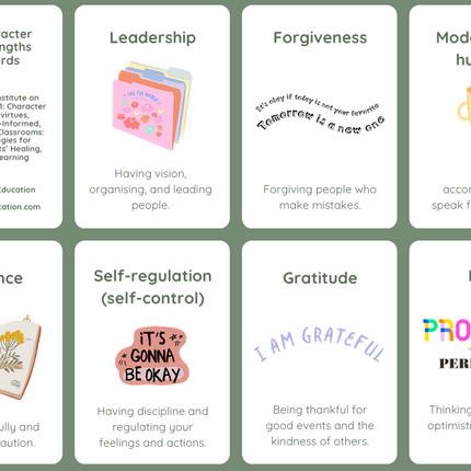 Character Strengths and Virtues Cards- Digital Download