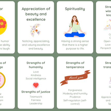 Character Strengths and Virtues Cards- Digital Download