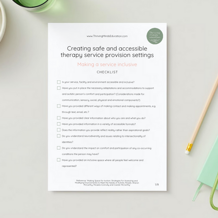 Creating safe and accessible therapy service provision settings- Checklist