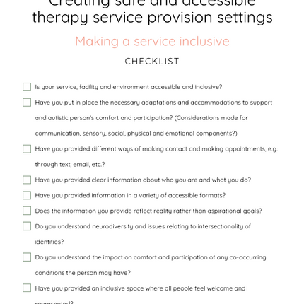 Creating safe and accessible therapy service provision settings- Checklist