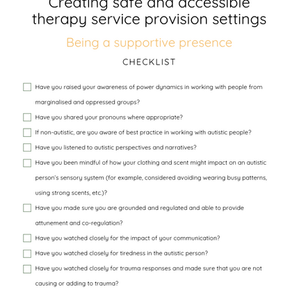 Creating safe and accessible therapy service provision settings- Checklist