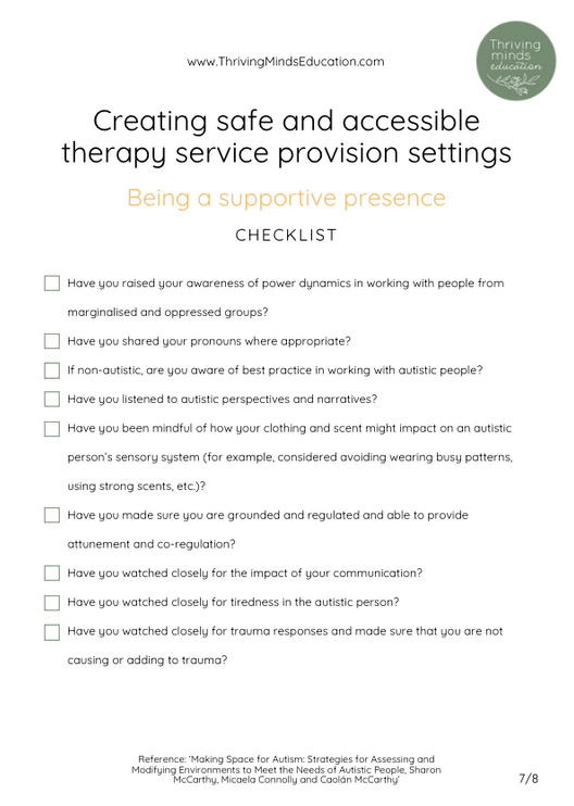 Creating safe and accessible therapy service provision settings- Checklist