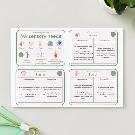 'My sensory needs' question cards- Digital Cards