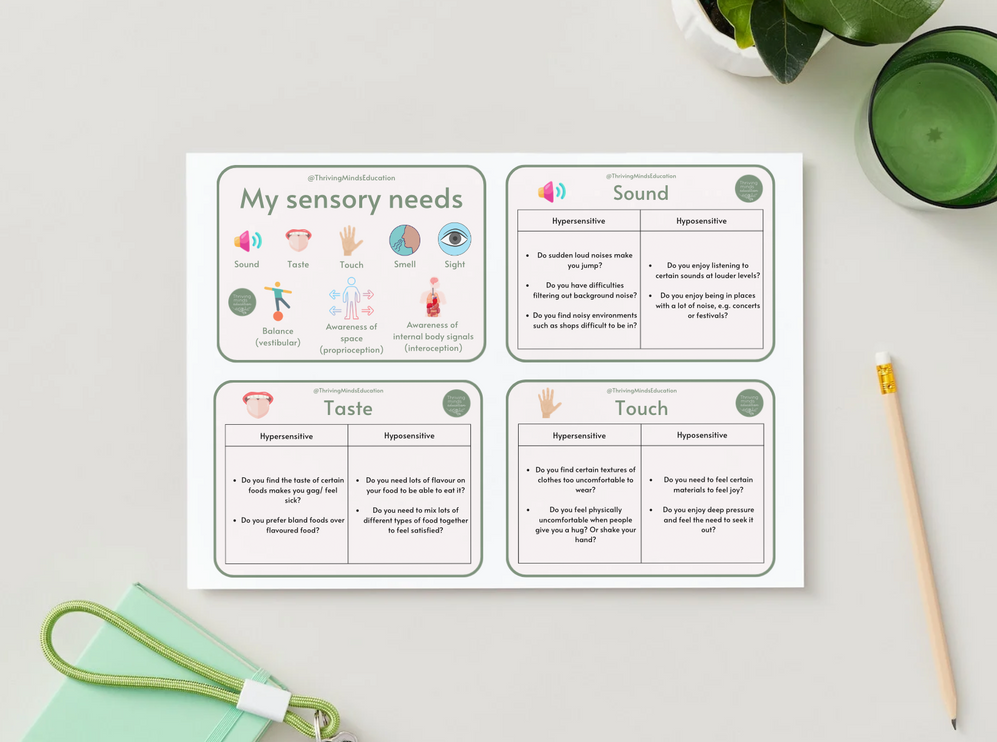 'My sensory needs' question cards- Digital Cards