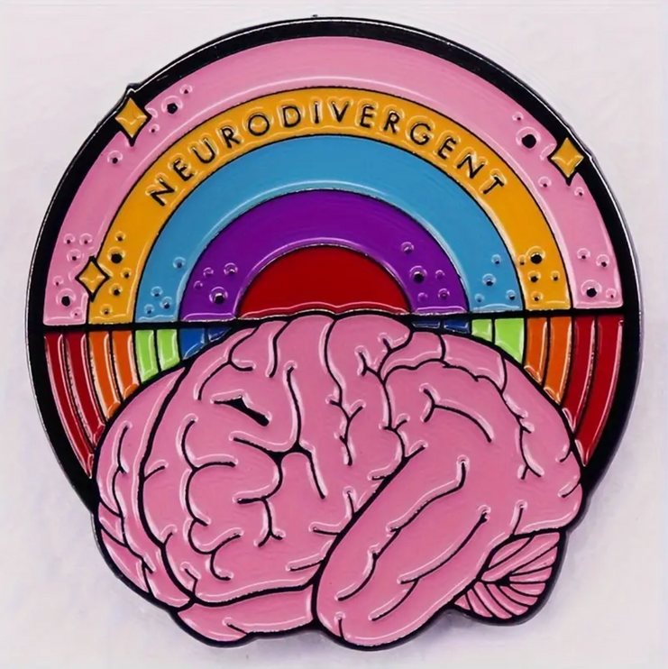 'Neurodivergent' Rainbow and Brain Pin