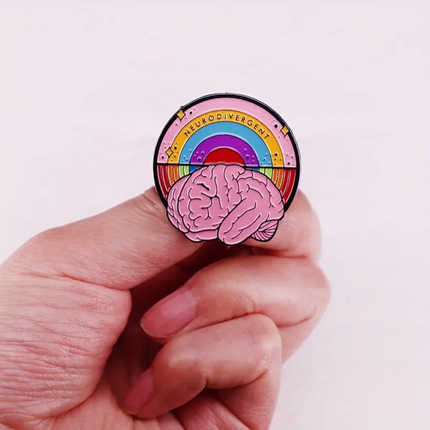 'Neurodivergent' Rainbow and Brain Pin