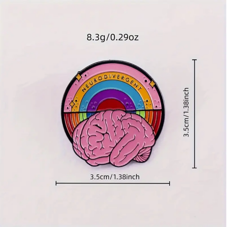 'Neurodivergent' Rainbow and Brain Pin