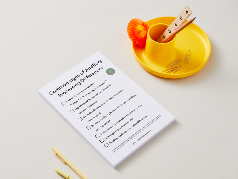 Common signs of Auditory Processing Differences- Checklist
