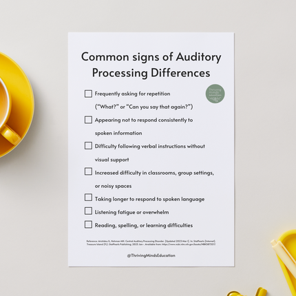 Common signs of Auditory Processing Differences- Checklist