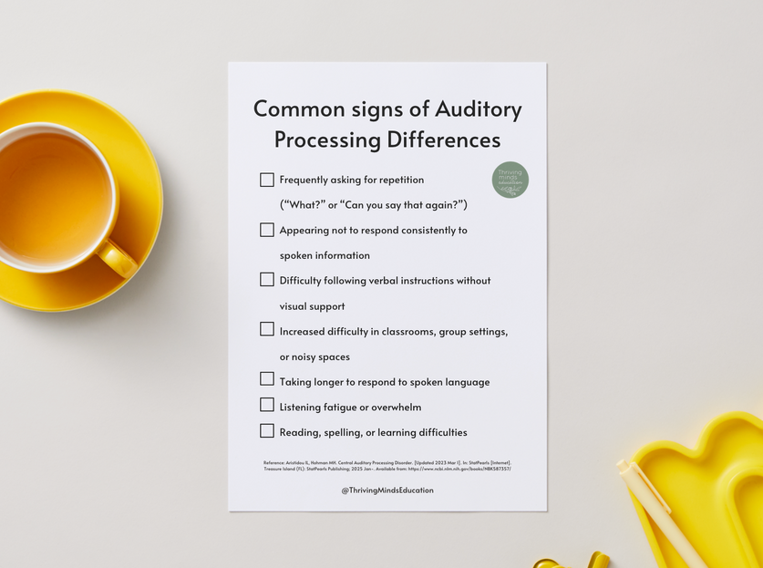 Common signs of Auditory Processing Differences- Checklist