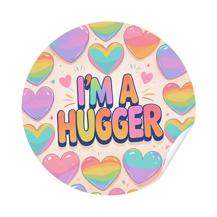 'I'm A Hugger' Hearts Sticker