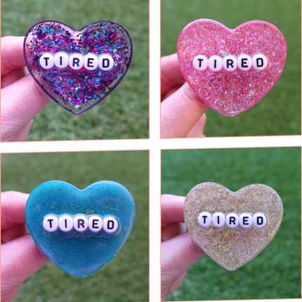 'Tired' Resin Heart Brooch