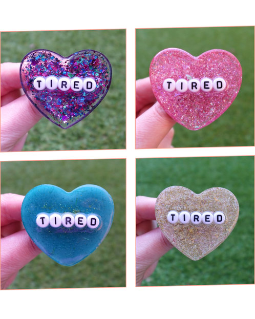 'Tired' Resin Heart Brooch