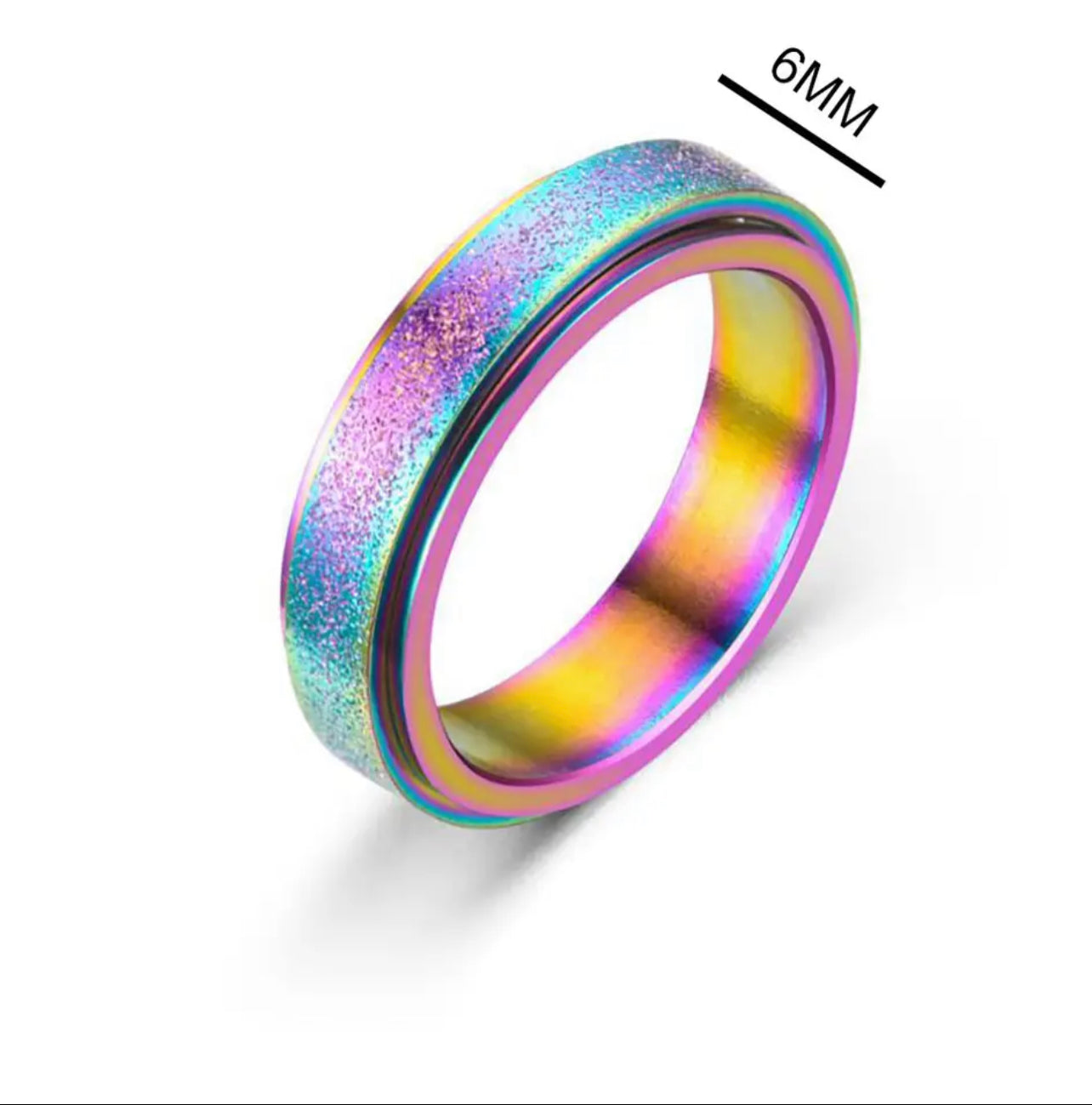 Rainbow Spinner Fidget Band Ring in Stainless Steel