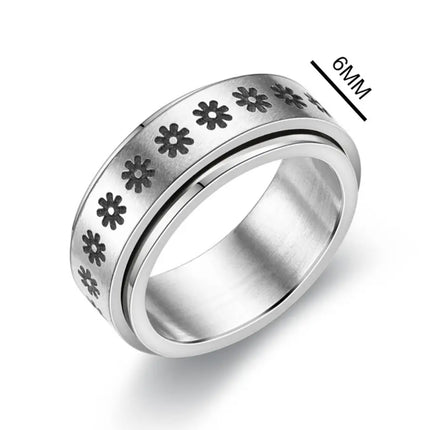 Daisies Spinner Fidget Band Ring in Stainless Steel