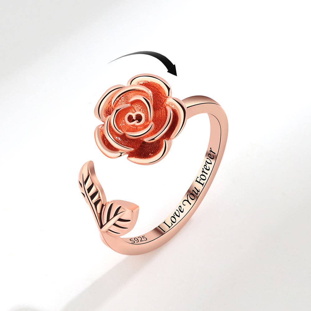 Rose Flower Anxiety Fidget Spinner Ring in Solid Copper