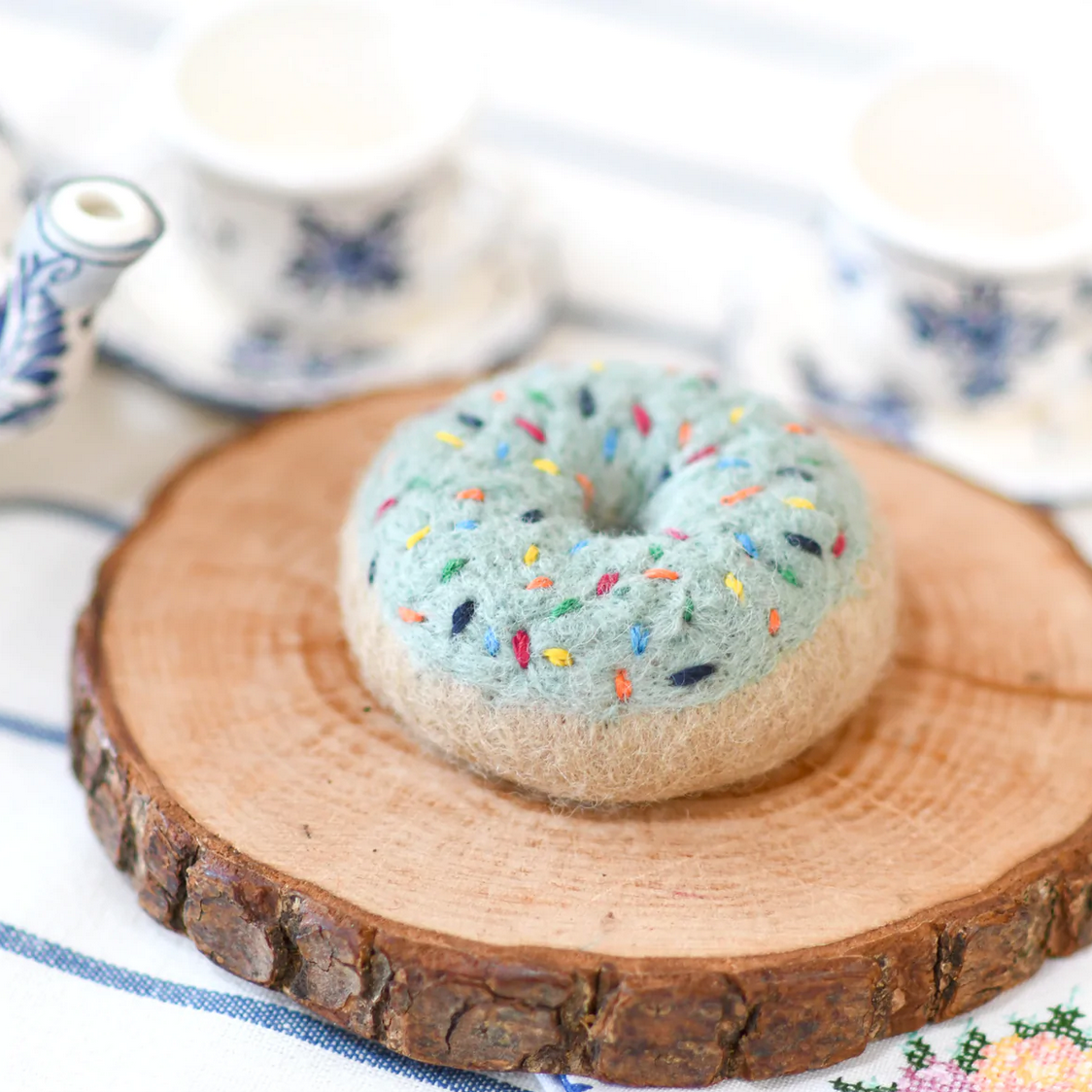 Felt Doughnut (Donut) with Blue Vanilla Frosting and Rainbow Sprinkles