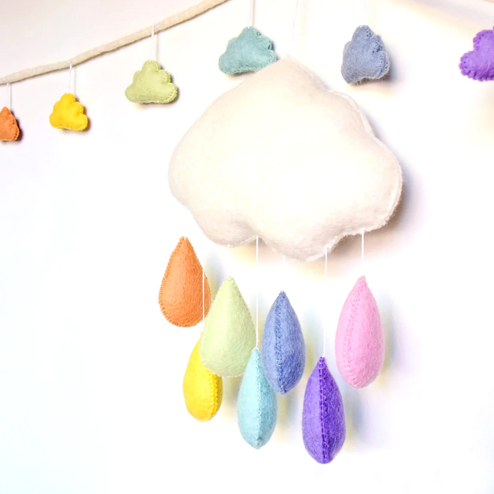 Cloud Nursery Mobile- Pastel Rainbow Raindrops