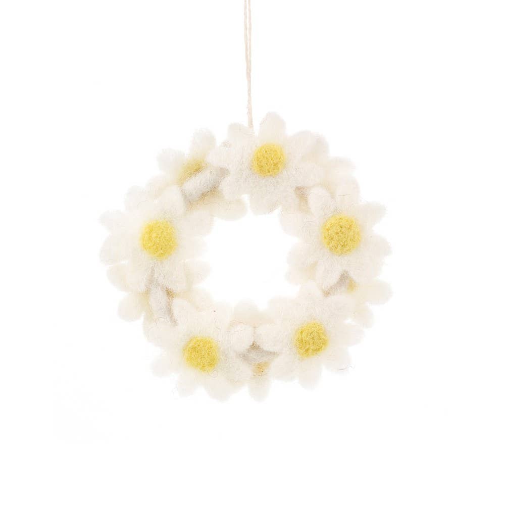 Handmade Hanging Felt Mini Floral Wreath - Daisy