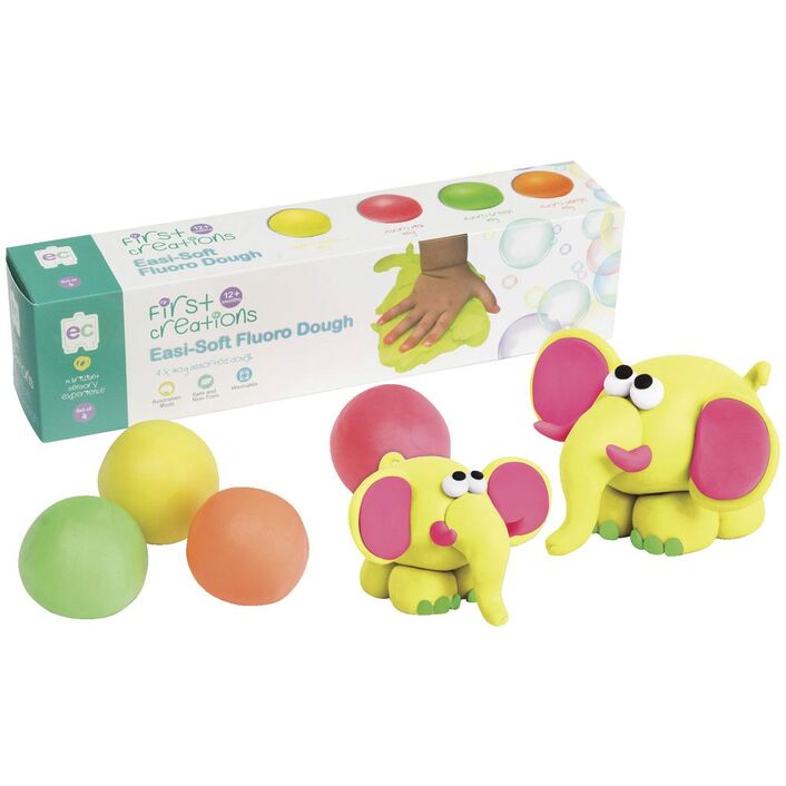 First Creations Easi-Soft Modelling Dough Fluro 4 Pack
