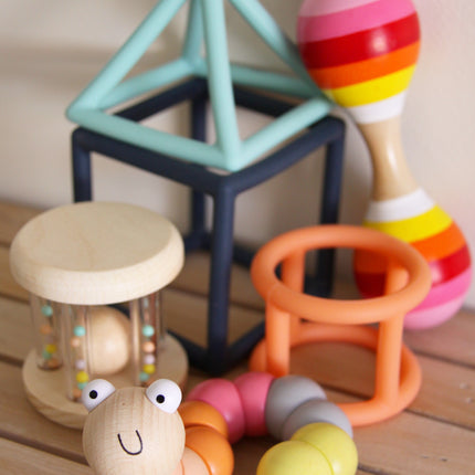 Wooden Rattle with Rainbow Beads